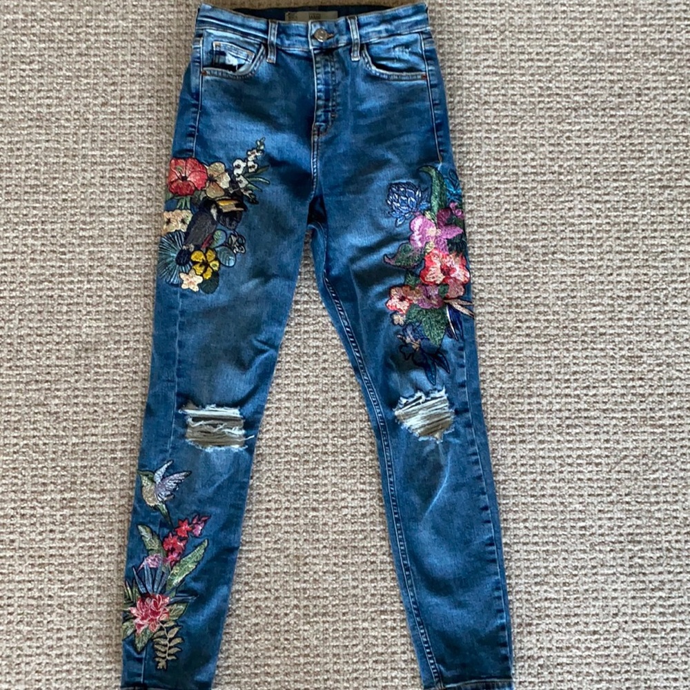 Topshop Moto Floral Embroidered Jamie Jean